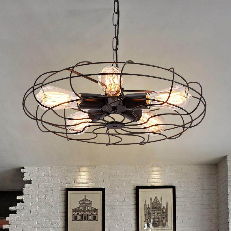 美式复古铁艺风扇吊灯客厅餐厅卧室酒吧台店铺创意艺术铁艺吊灯具