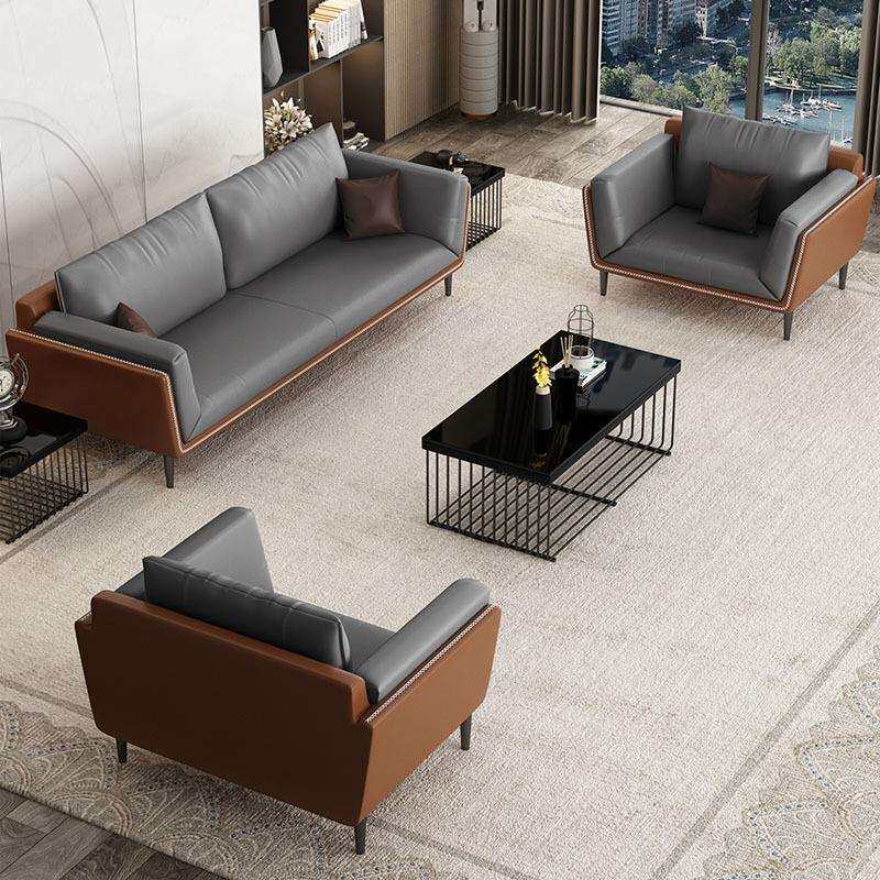 沙发茶几组合简约现代多人位沙发会客洽谈接待室商务皮艺办公沙发