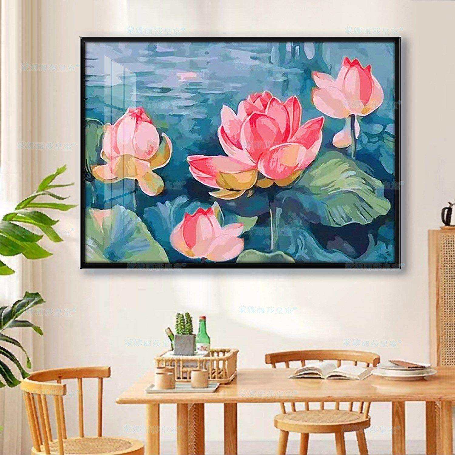 蒙娜丽莎十字绣2024新款线绣客厅出水芙蓉荷花小幅餐厅自己绣手工