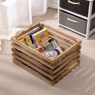 复古实木储物箱展示架收纳箱装饰大木箱子道具超市水果货架陈列筐