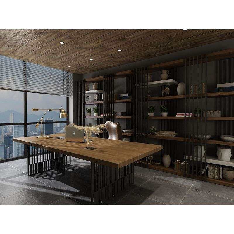 北欧实木铁艺办公桌个性单人电脑桌loft老板桌工作室总裁桌工业风