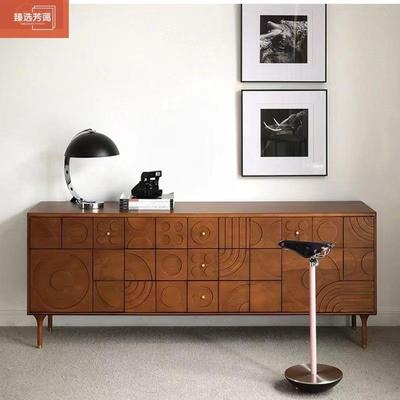 北欧中古复古风雕花餐边柜全实木斗柜家用客厅储物柜简约电视边柜