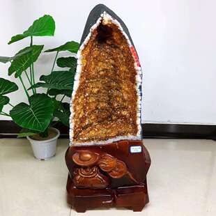 天然水晶洞黄水晶洞摆件紫晶块原矿聚宝盆黄水晶晶洞原石