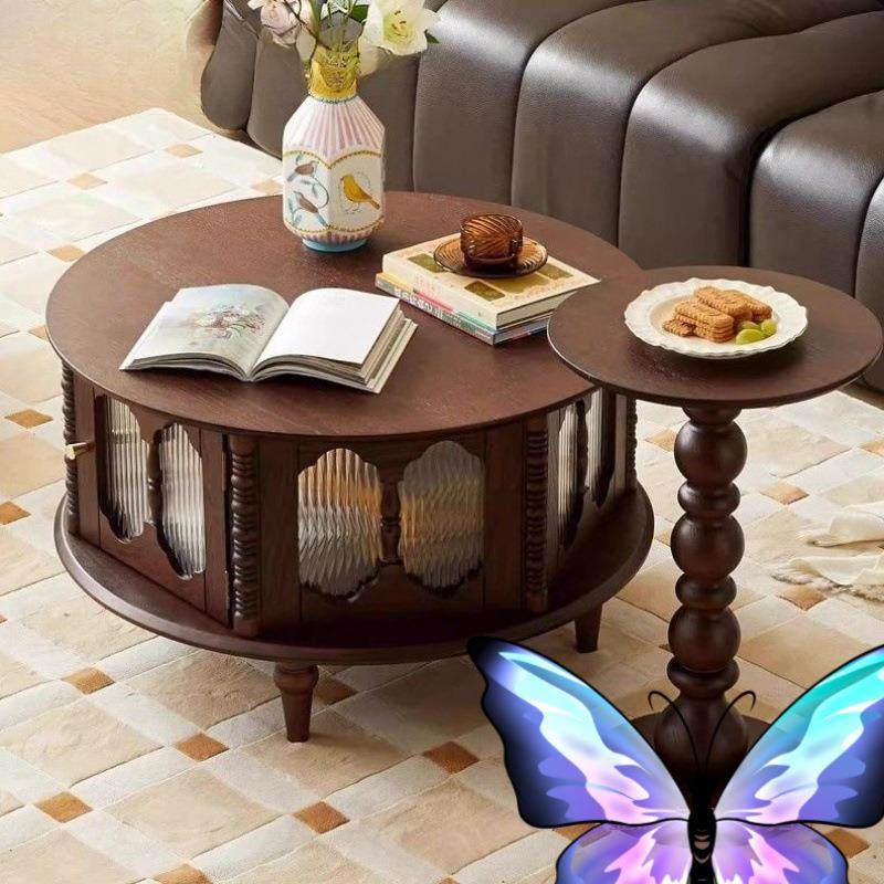 聪瑞尚法式复古实木茶几家用客厅小户型玻璃茶台中古组合圆形茶桌,3C数码配件,USB灯,淘宝优惠券,粉丝福利购,淘宝优惠卷