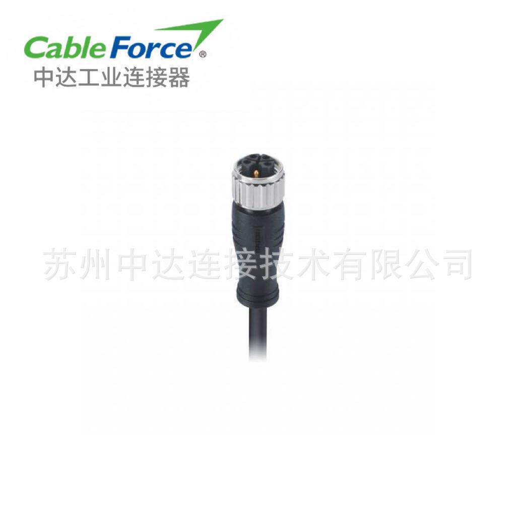 M12连接器5pinK-Code母头插头预铸电缆屏蔽型防水航空插头2M