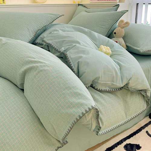 高级纯棉水洗棉床上四件套全棉宿舍床品简约被套床单三件套床笠款