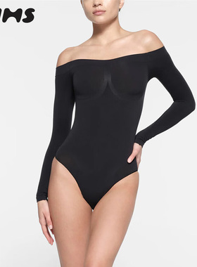 SKIMS HIRE EAMLESS SCULPT一字肩长袖打底连体塑身衣无痕紧身衣