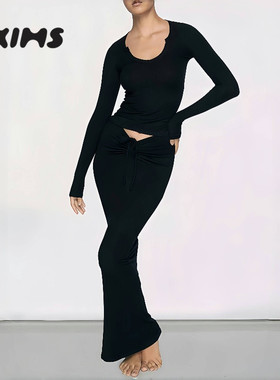 Skims hire soft lounge系列罗纹莫代尔抽绳褶皱半裙包裙半身裙女