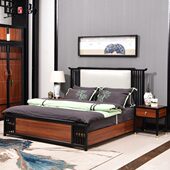 原木卧室新中式 简约家用主卧1.8米床禅意现代中式 家具实木双人床