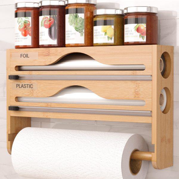 竹制双向切割保鲜膜锡箔纸羊皮纸切割器盒带厨房纸二合一收纳架,厨房/烹饪用具,保鲜膜切割器,淘宝优惠券,粉丝福利购,淘宝优惠卷