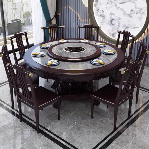 实木餐桌新中式圆形岩板电磁炉火锅饭桌家用饭店大圆桌2m橡木高档,住宅家具,岩板餐桌,淘宝优惠券,粉丝福利购,淘宝优惠卷