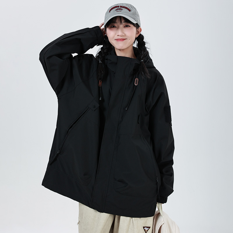 LA冲锋衣外套男春秋连帽宽