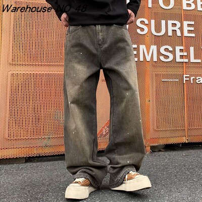 NO48巴黎风高街潮牌泼墨牛仔裤