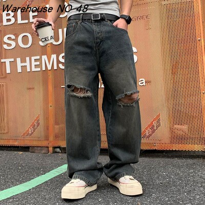 NO48巴黎风美式高街破洞牛仔裤