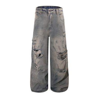 巴黎风美式复古破洞牛仔裤男