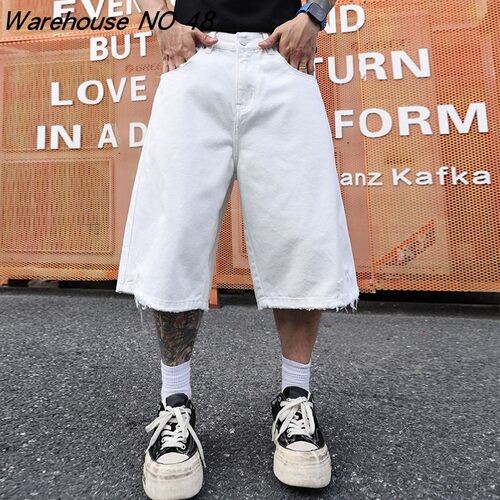 美式高街潮牌宽松直筒毛边牛仔裤