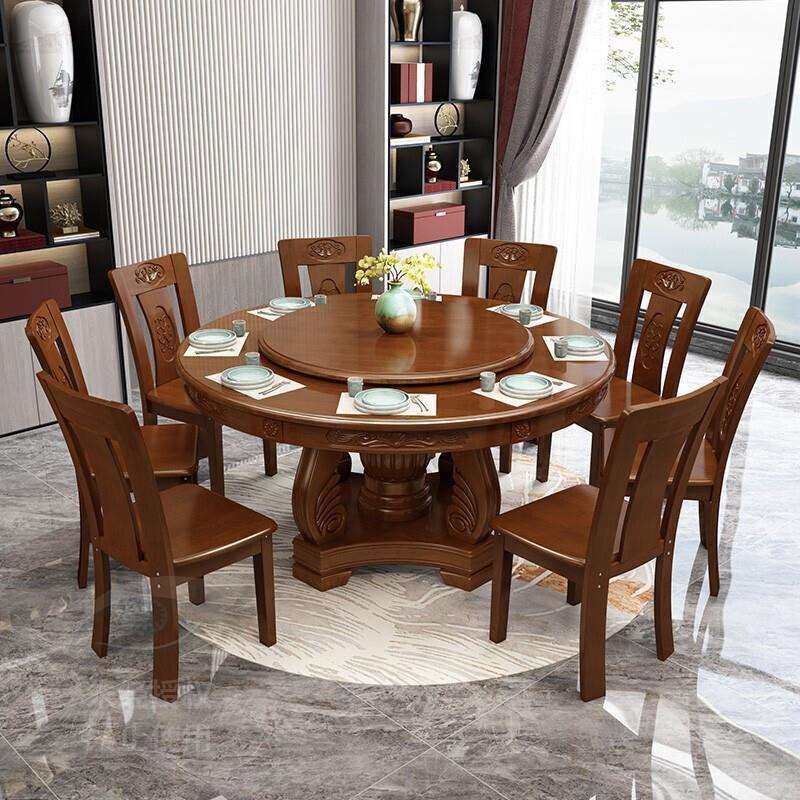实木餐桌椅组合新中式圆形家用10人饭桌带转盘雕花桌子,3C数码配件,USB灯,淘宝优惠券,粉丝福利购,淘宝优惠卷