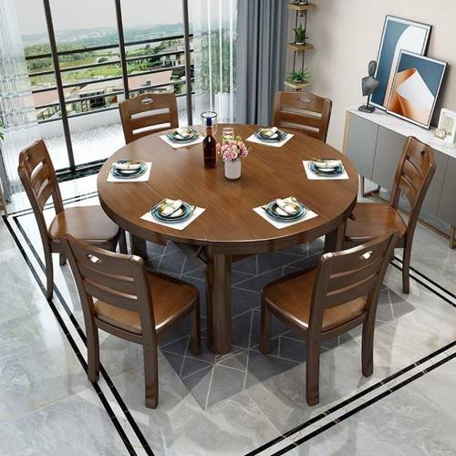 实木餐桌家用方圆两用吃饭桌子可折叠饭桌小户型家用餐桌餐椅组合