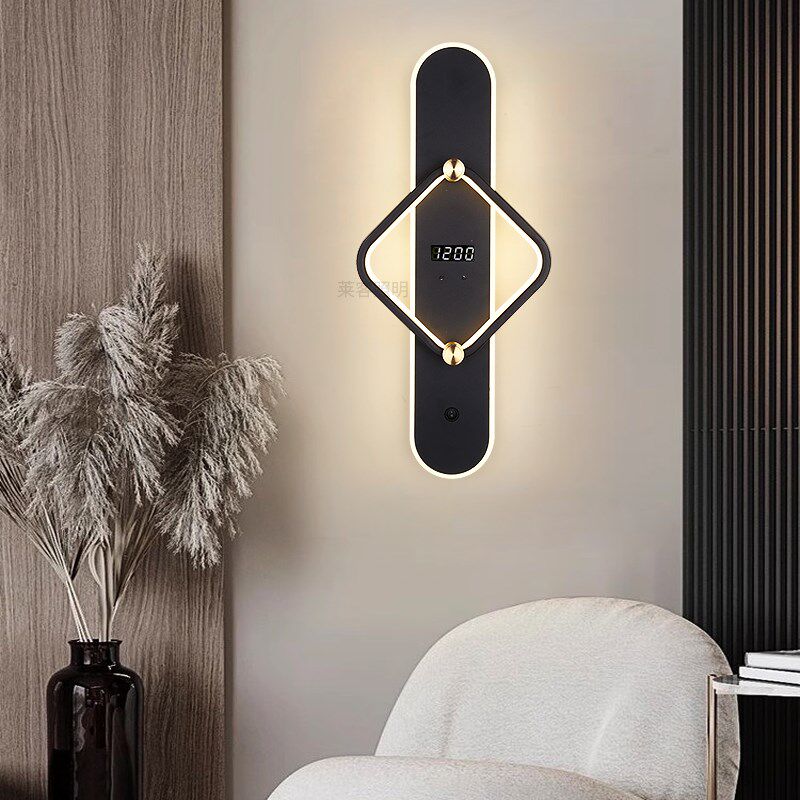 2023新款创意现代简约挂钟 LED卧室壁灯书房灯客厅灯背景墙时钟灯