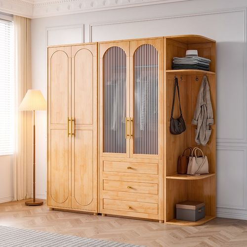 实木衣柜梳妆台一体衣柜组合卧室整体衣橱柜子家用成品衣柜免安装