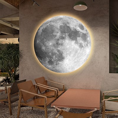 月球装饰画背景墙灯画咖啡店墙面装饰挂画LED氛围灯发光带灯壁画