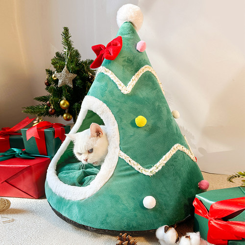 耶诞猫窝帐篷式冬天保暖封闭式冬款耶诞树狗窝安全感可拆洗狗狗床