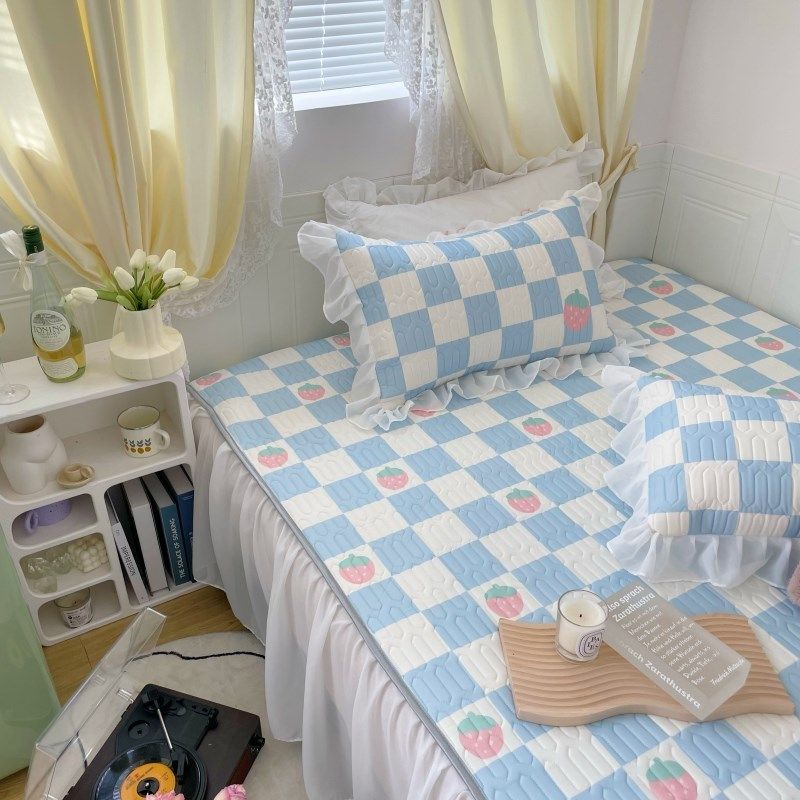 仙气雪纺纱棋盘格床裙款乳胶凉席三件套冰丝席可水洗空调软席子夏,床上用品,乳胶席,淘宝优惠券,粉丝福利购,淘宝优惠卷