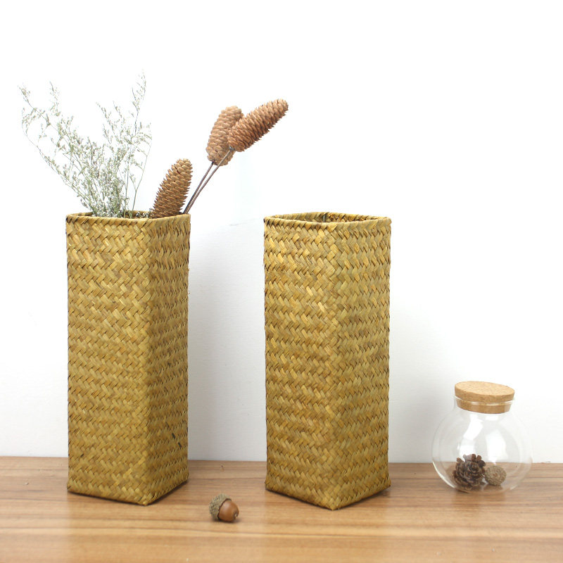 编织海草花篮插花筒藤编桌面装饰客厅装饰干花花篮花瓶摆件装饰,特色手工艺,竹编/竹雕,淘宝优惠券,粉丝福利购,淘宝优惠卷