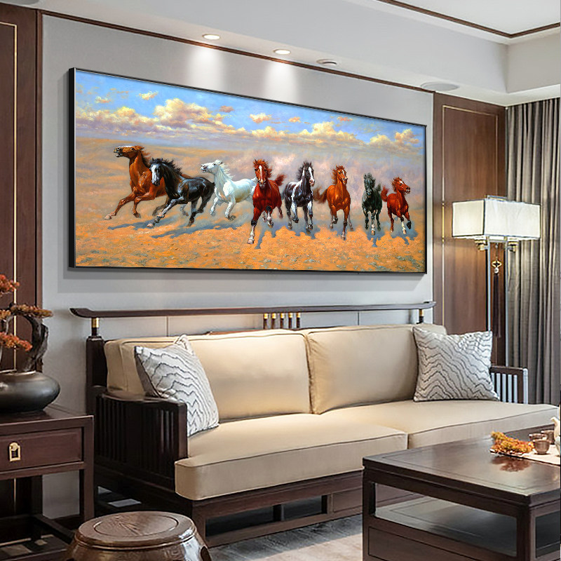 diy数字油画八骏图马到成功大幅手工填色油彩画客厅中式装饰画