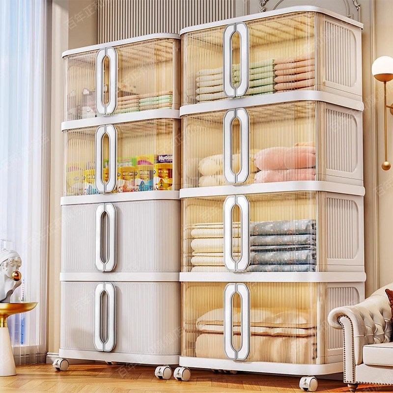 加厚收纳柜滑门置物柜家用卧室宝宝衣柜多层可移动儿童玩具储物柜
