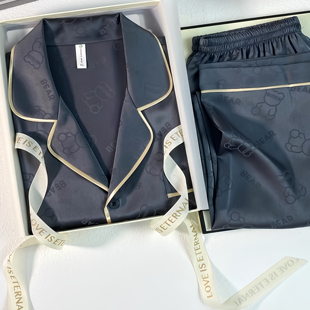 男士高级感真丝睡衣夏季薄款短袖长裤三件套送男友送父亲礼盒套装