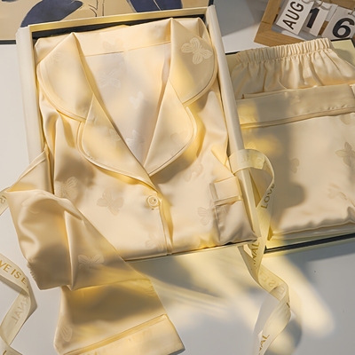 高级感真丝睡衣女三件套送人礼盒