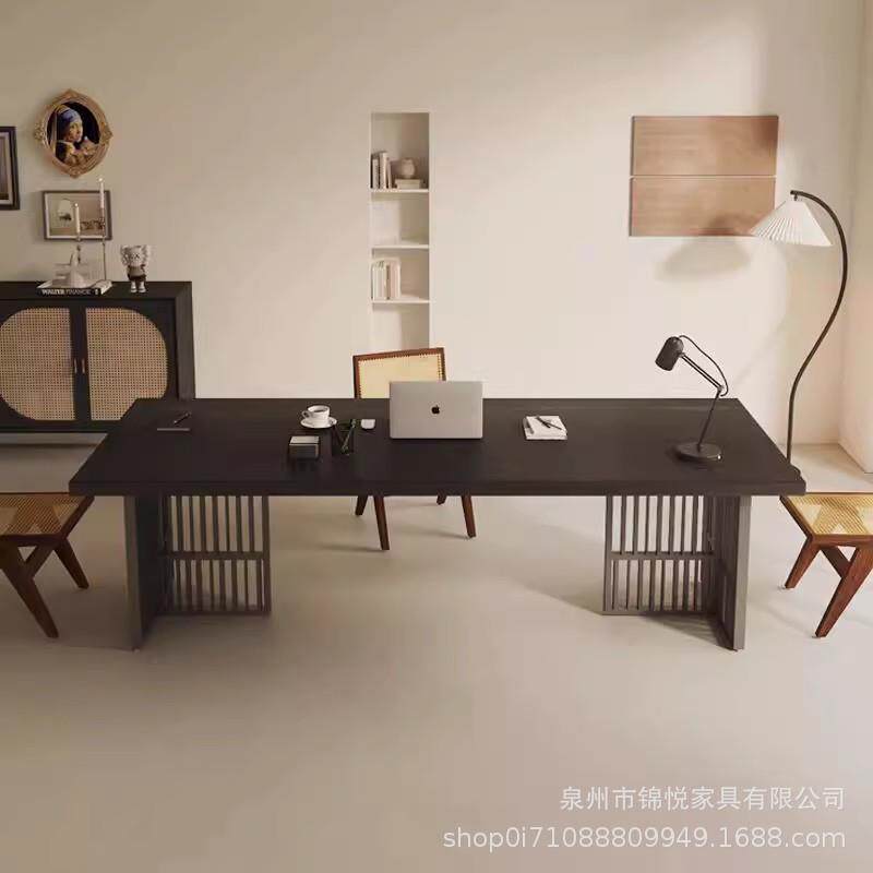 美式铁艺老板办公桌会议桌电脑书桌子长条单人学习桌阅览室读书桌
