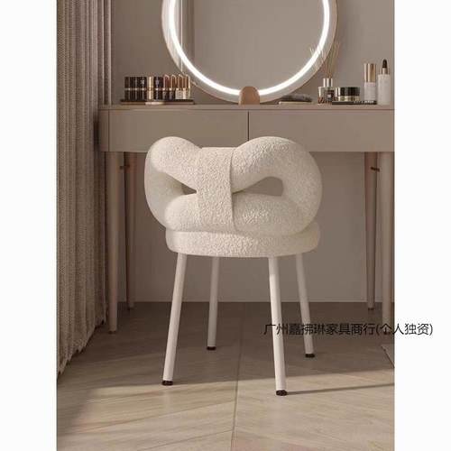 简约卧室化妆椅奶油风化妆凳蝴蝶结羊羔毛梳妆台椅子女生轻奢凳子