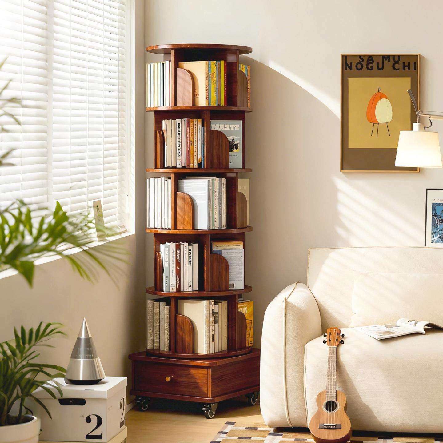 旋转书架360度家用客厅置物架带轮可移动学生绘本架柜子靠墙书柜,3C数码配件,USB灯,淘宝优惠券,粉丝福利购,淘宝优惠卷