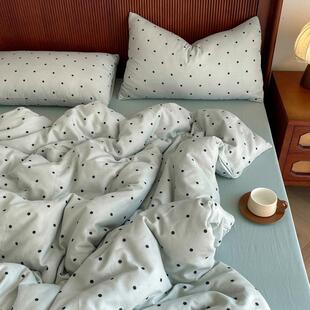 A类母婴级全棉双层纱床上四件套简约裸睡纯棉被套宿舍单人三件套