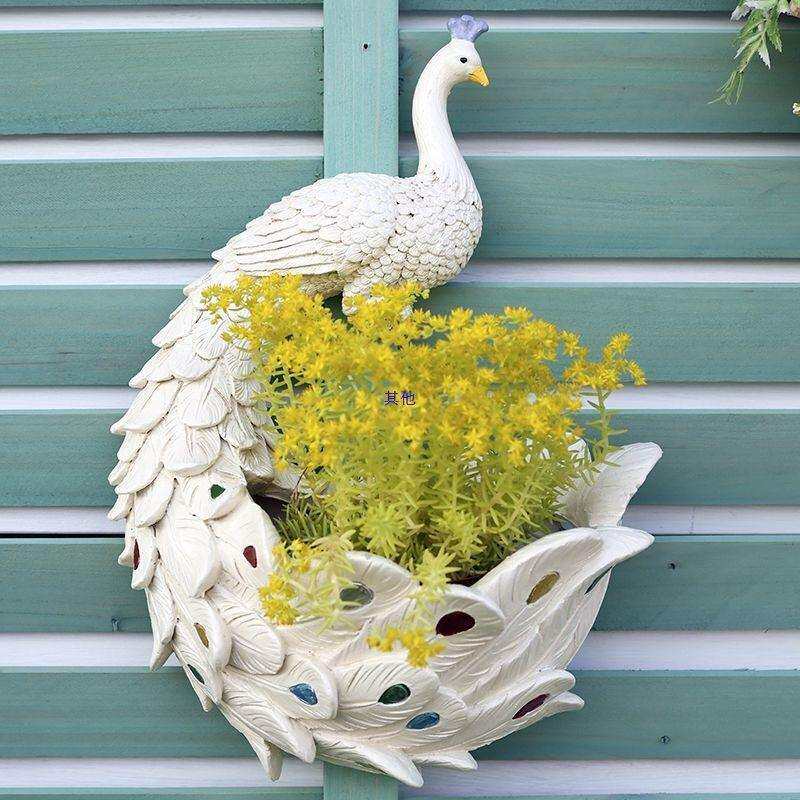 花园阳台墙面创意孔雀壁挂花盆户外庭院墙上装饰品挂件多肉花器