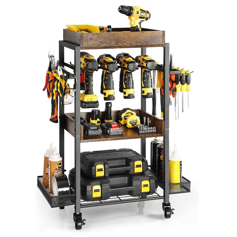 落地工具车手电钻架式电动工具架充电钻收纳架车库工具储物置物架