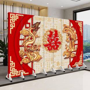 红色屏风中国红结婚拜堂背景布餐厅酒店房间结婚屏风折叠移动折屏