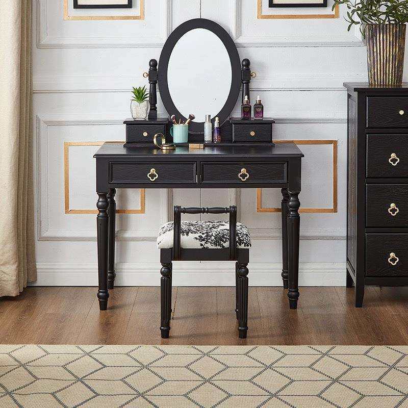 法式复古实木梳妆台小型卧室黑色妆台中古风化妆桌小户型2024新款,3C数码配件,USB灯,淘宝优惠券,粉丝福利购,淘宝优惠卷