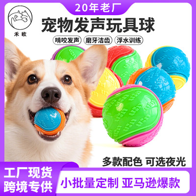亚马逊爆款宠物玩具狗狗磨牙耐咬球狗咬球训练球tpr发声玩具