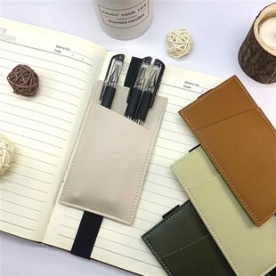 新款 笔弹力松紧绑带PU皮革笔插ins多功能笔袋 纯色笔记本 电脑装