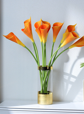 橙色马蹄莲仿真花束高档插花客厅摆件假花装饰花艺摆设电视柜摆花