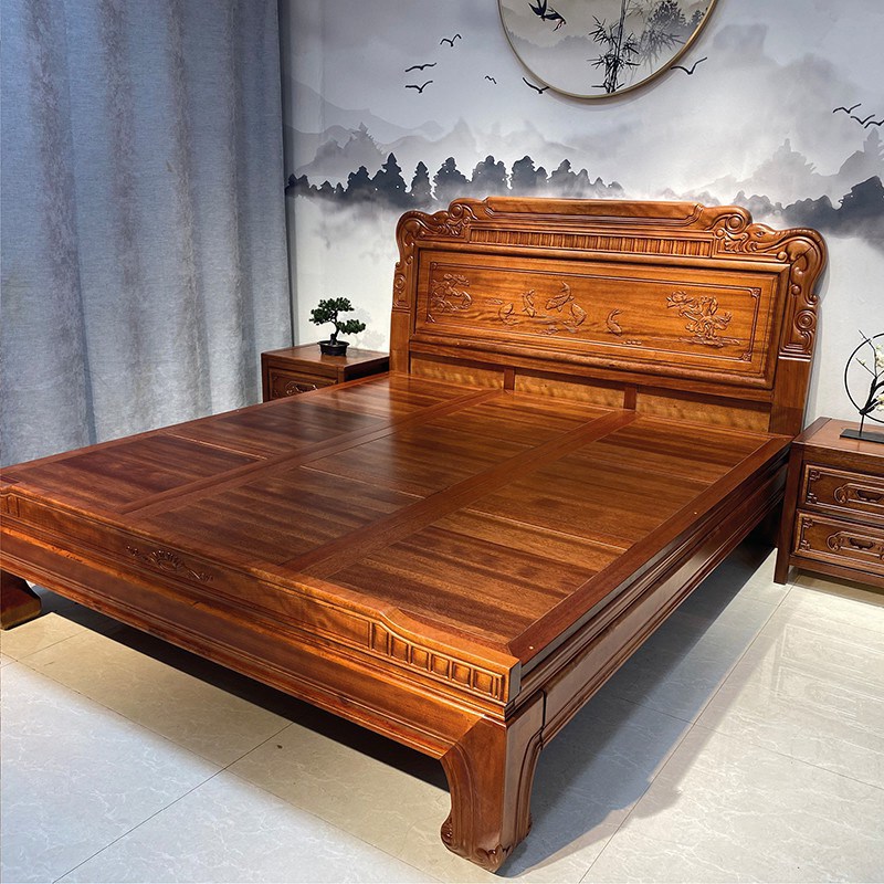 花梨木全实木大床1.8榫卯明清古典双人床雕花1.5仿古中式主卧木床