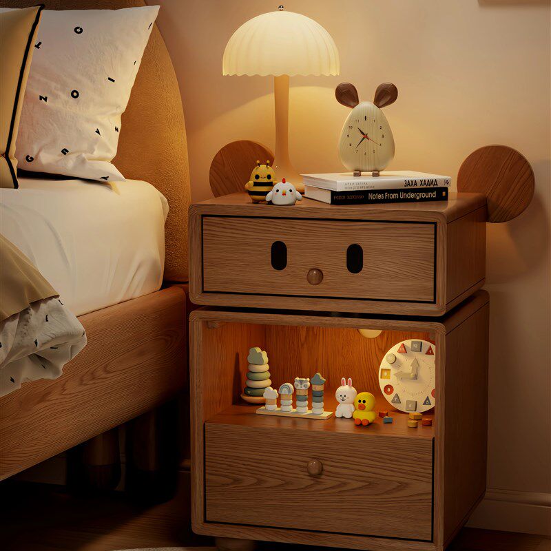 冬木床头柜子儿童实木家用卧室小床边柜2025爆款可爱机器人置物柜