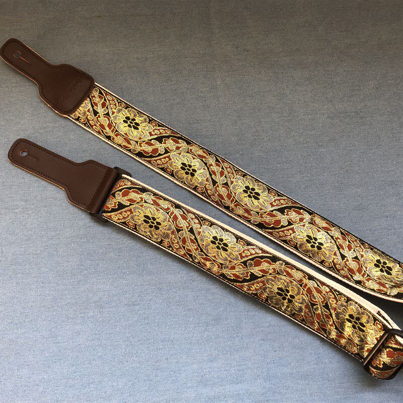 纯手工加强版金色刺绣吉他背带适合于吉他电吉他贝斯guitar strap
