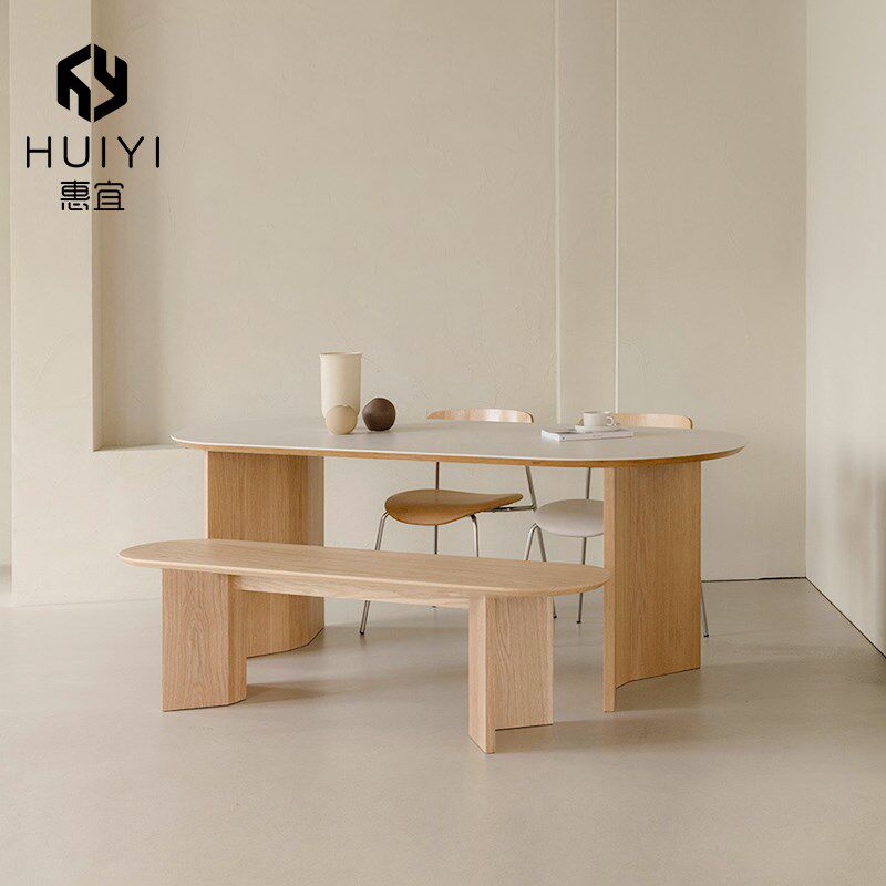 惠宜 侘寂风实木岩板餐桌椅组合现代简约家用小户型桌子原木饭桌