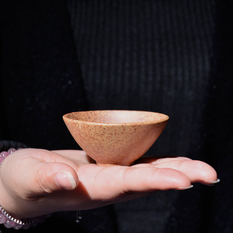 吉羊 柴烧紫砂杯小品茗茶杯 茶道配件宜兴原矿斗笠主人杯茶盏50ml