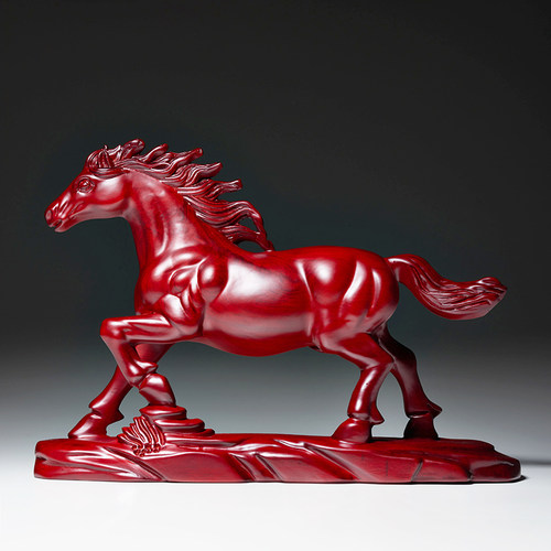 红花梨木雕一马当先摆件实木马雕刻家居客厅工艺品办公桌开业礼品