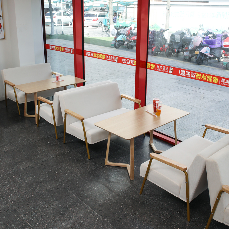 咖啡厅沙发实木桌椅休闲接待图书奶茶店甜品单人铁艺定制靠墙卡座